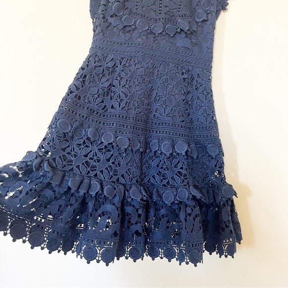 Sea NY Abby Puff Sleeve Lace Dress Navy Blue - Picture 11 of 13